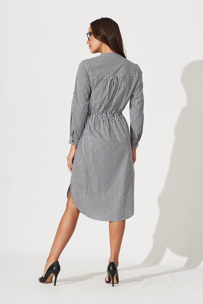Rival Zip Dress In Black With White Stripe Cotton - back