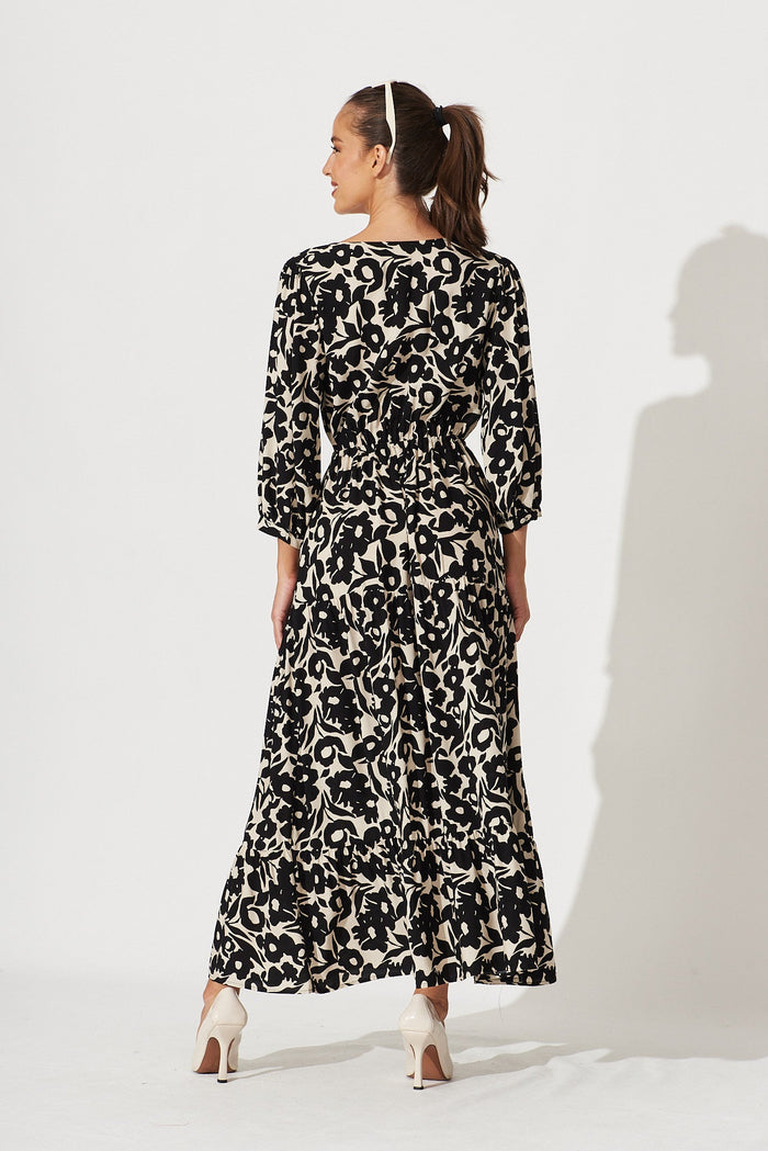 Caloundra Maxi Dress In Black With Cream Floral - back