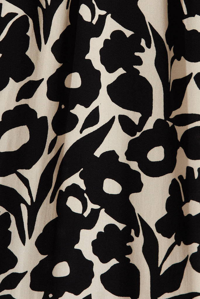 Caloundra Maxi Dress In Black With Cream Floral - fabric