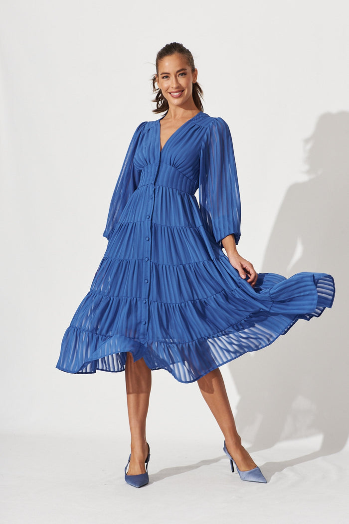 Modical Midi Dress In Blue Chiffon - full length