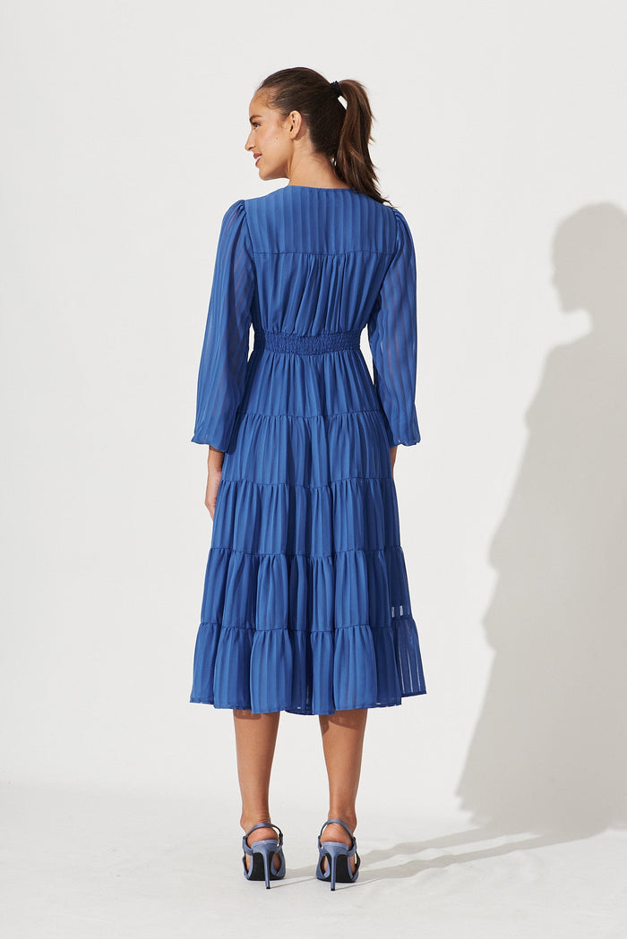 Modical Midi Dress In Blue Chiffon - back