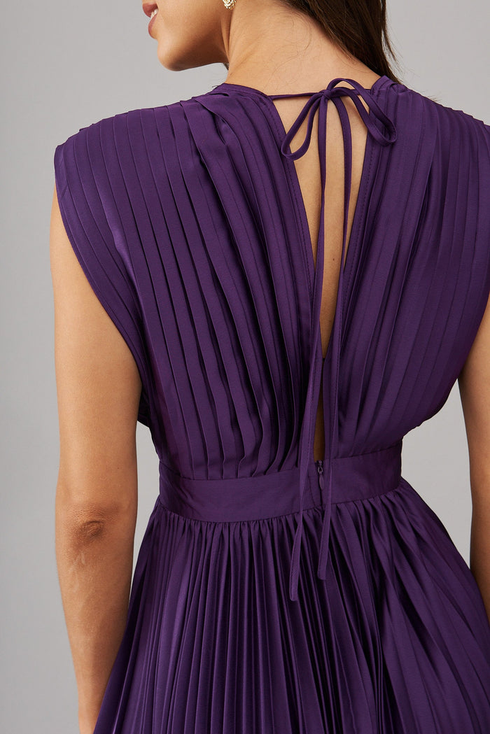 Anetta Midi Dress In Pleated In Purple Satin - St Frock (Dev)
