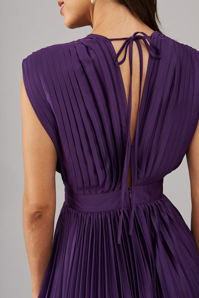 Anetta Midi Dress In Pleated In Purple Satin - St Frock (Dev)