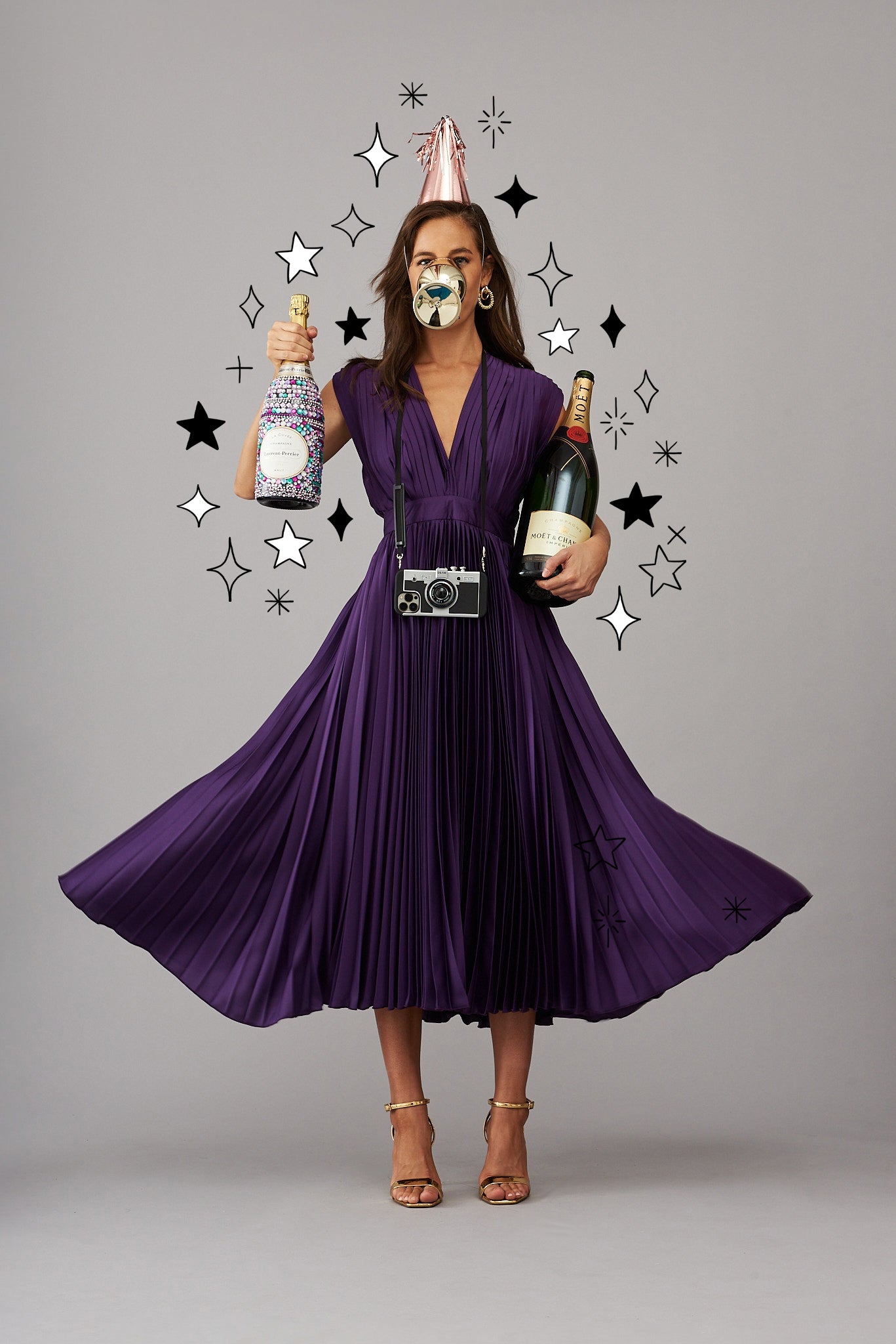 Anetta Midi Dress In Pleated In Purple Satin - St Frock (Dev)