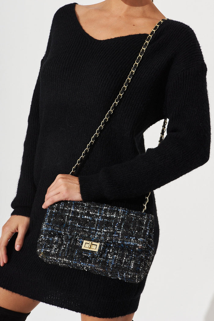 August + Delilah Louise Bag In Navy And Black Tweed - front