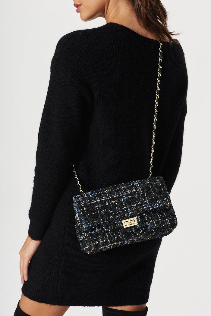 August + Delilah Louise Bag In Navy And Black Tweed - front