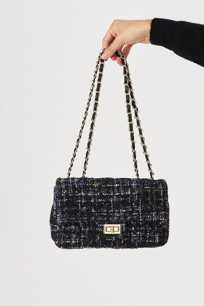 August + Delilah Louise Bag In Navy And Black Tweed - front