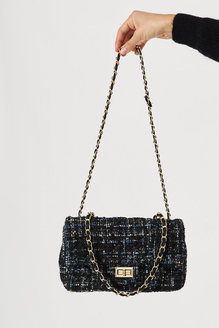 August + Delilah Louise Bag In Navy And Black Tweed - front