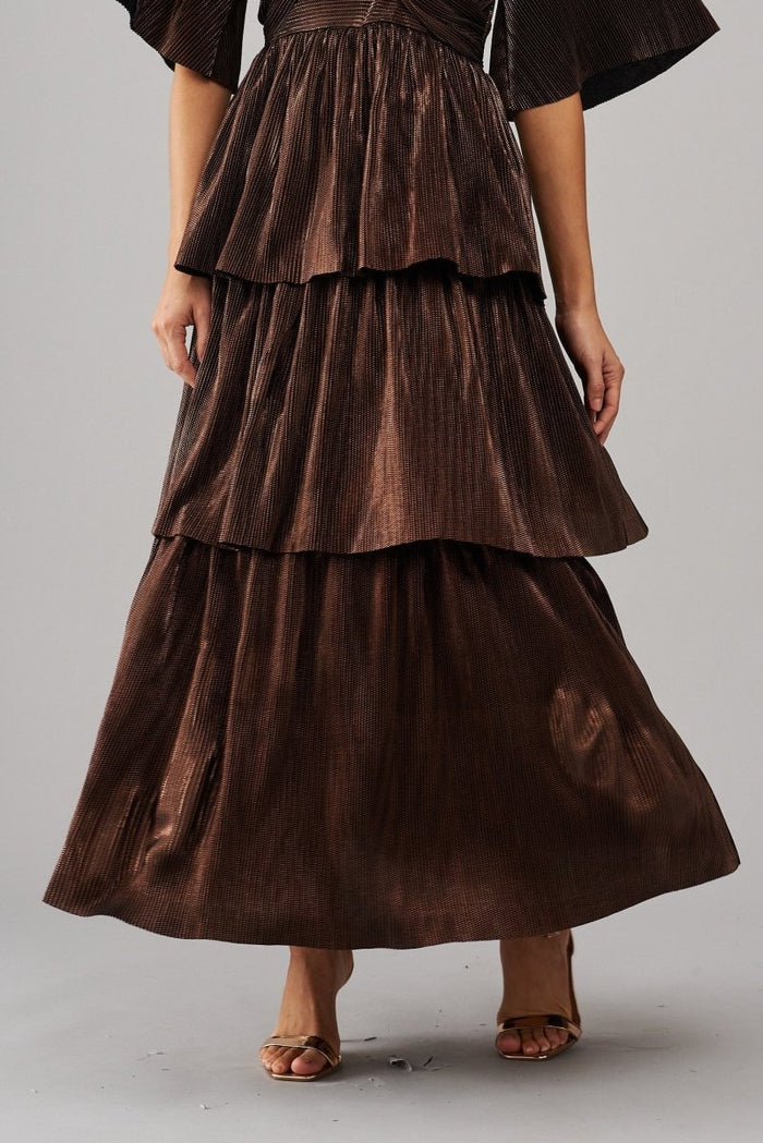Carnation Maxi Dress In Bronze Lurex - St Frock (Dev)