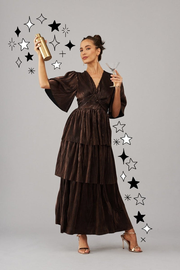 Carnation Maxi Dress In Bronze Lurex - St Frock (Dev)