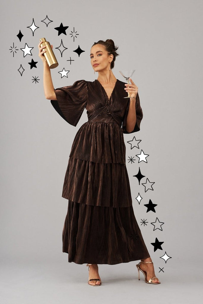Carnation Maxi Dress In Bronze Lurex - St Frock (Dev)