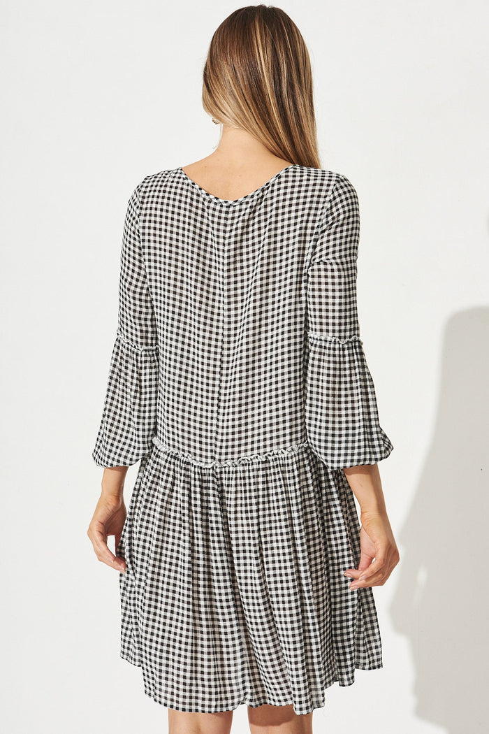 Karmen Smock Dress In Black And White Gingham - Back