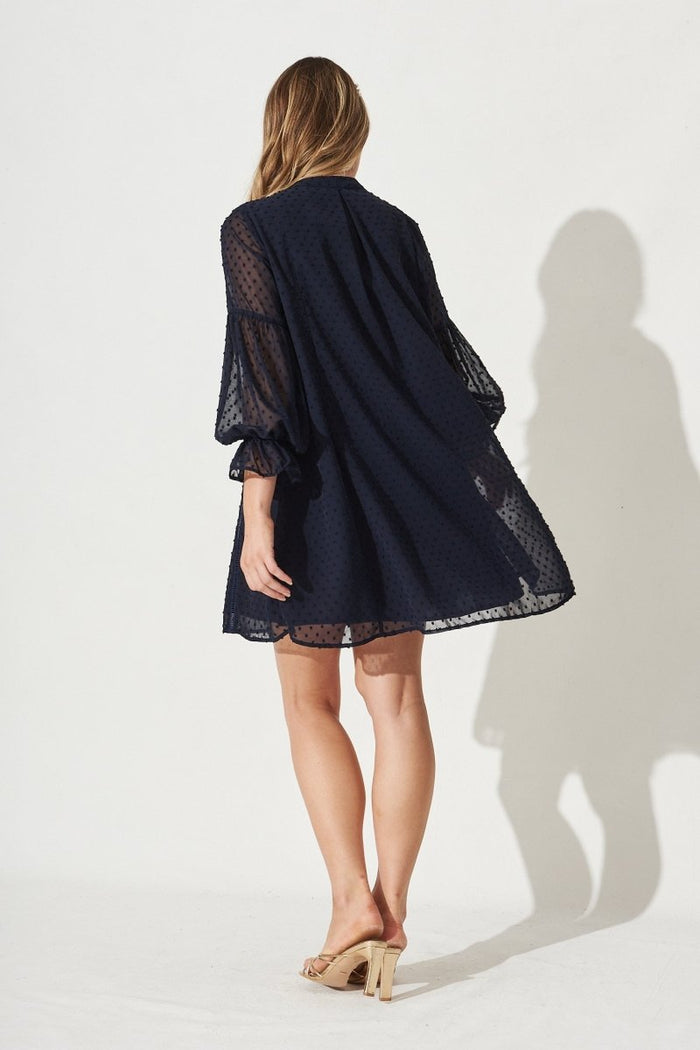 Carerra Dress In Navy Swiss Dot Chiffon - St Frock (Dev)