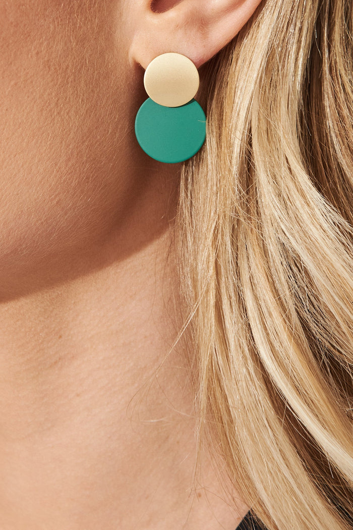 August + Delilah Gloria Earrings In Green With Gold - St Frock (Dev)