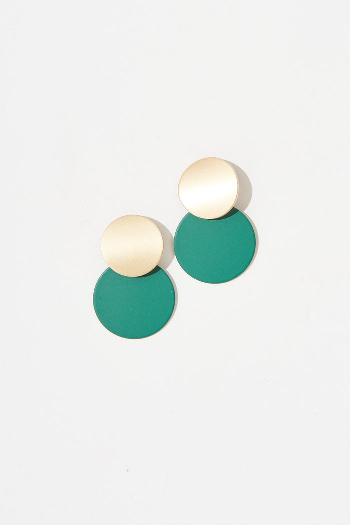August + Delilah Gloria Earrings In Green With Gold - St Frock (Dev)