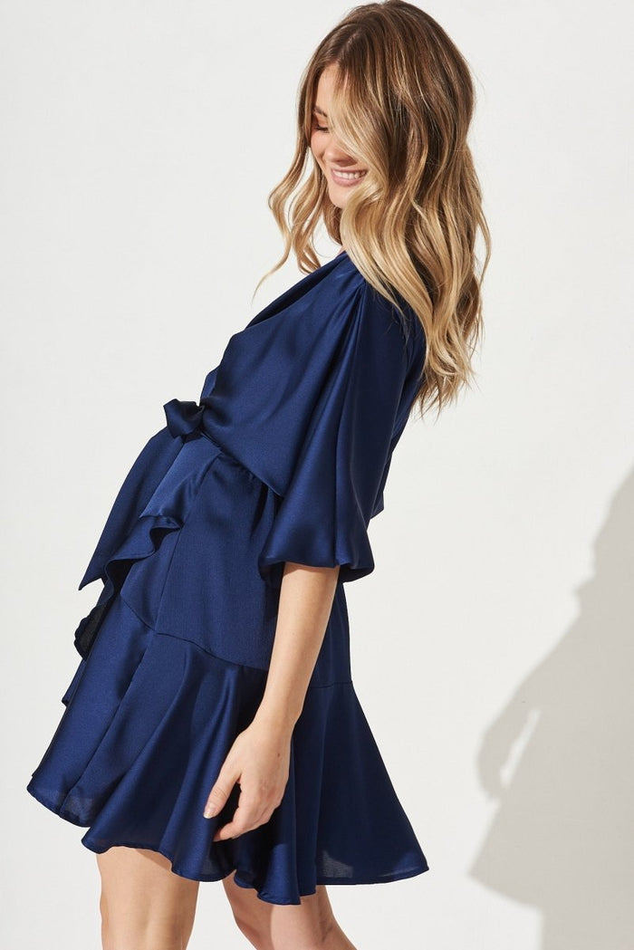 Brylie Dress In Navy Satin - St Frock (Dev)