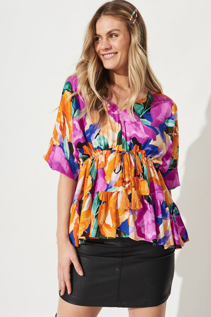 Ellen Top in Multi Floral - Front