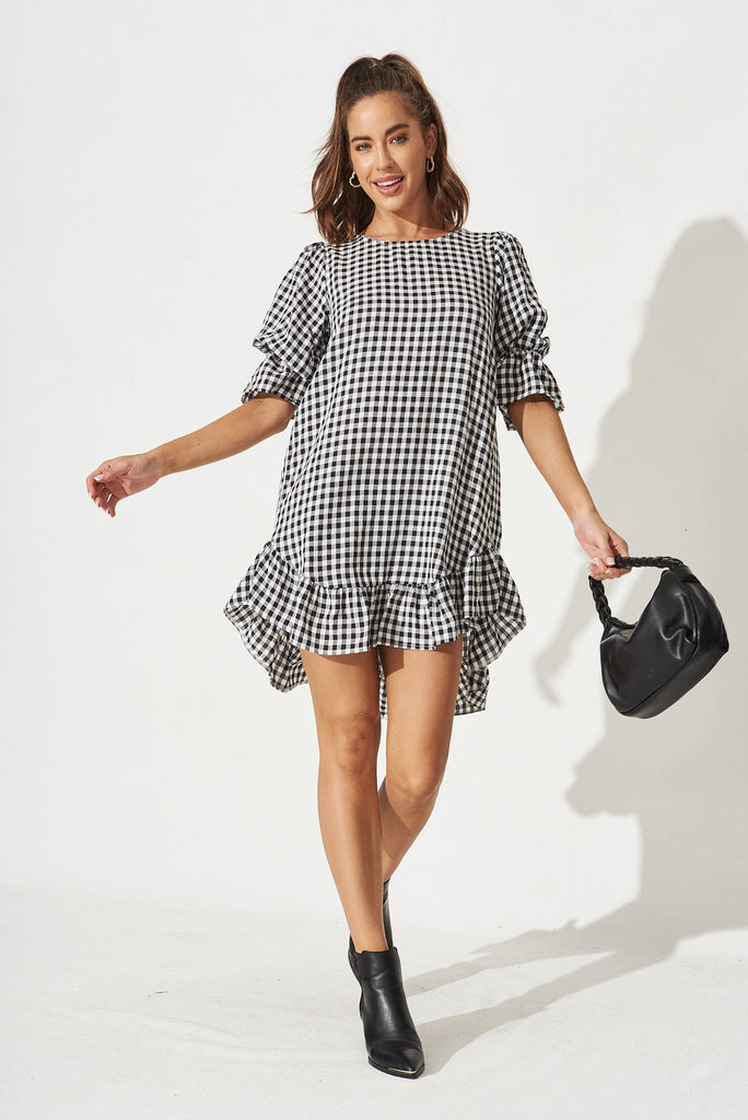 Loveline Dress In Black With White Gingham - Full Length