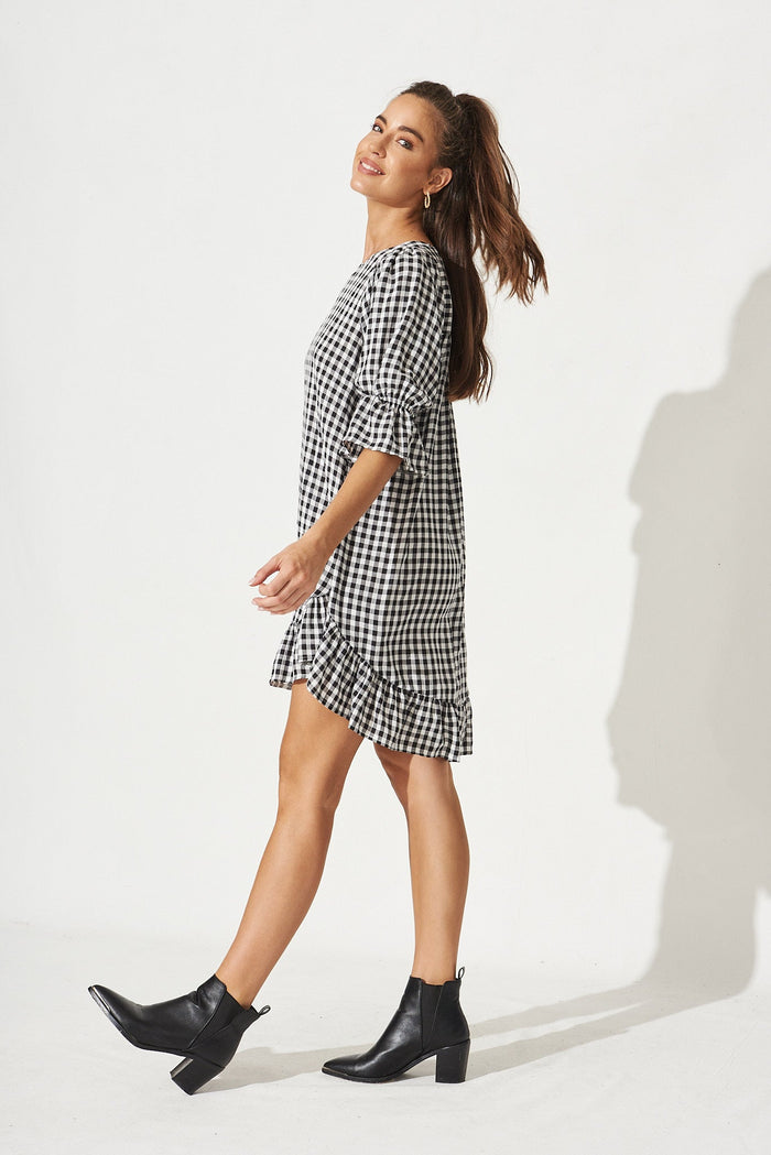 Loveline Dress In Black With White Gingham - Side