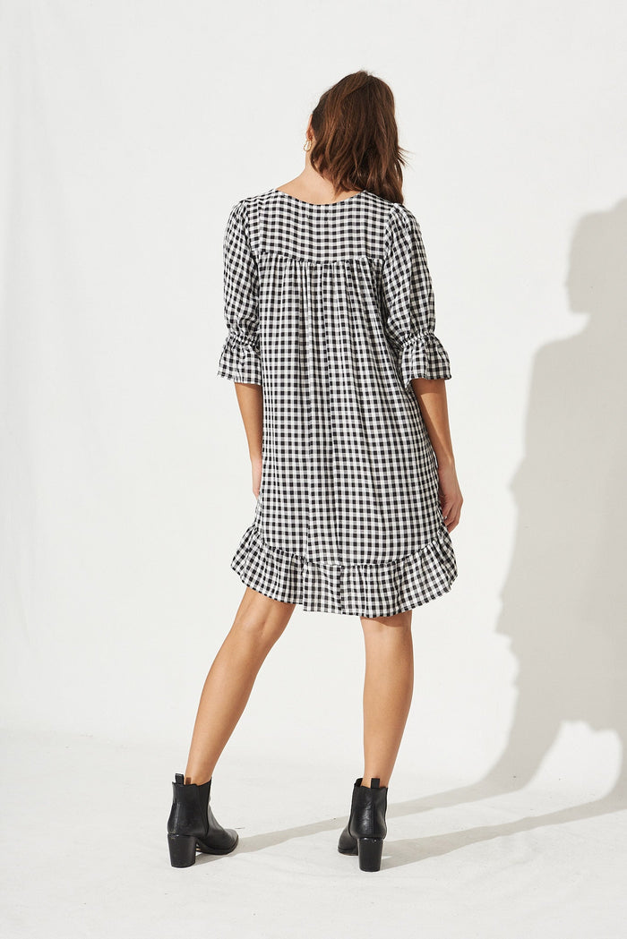 Loveline Dress In Black With White Gingham - Back