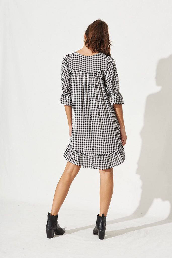 Loveline Dress In Black With White Gingham - Back