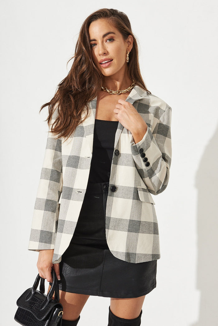 Miley Blazer In Cream With Black Check - Front