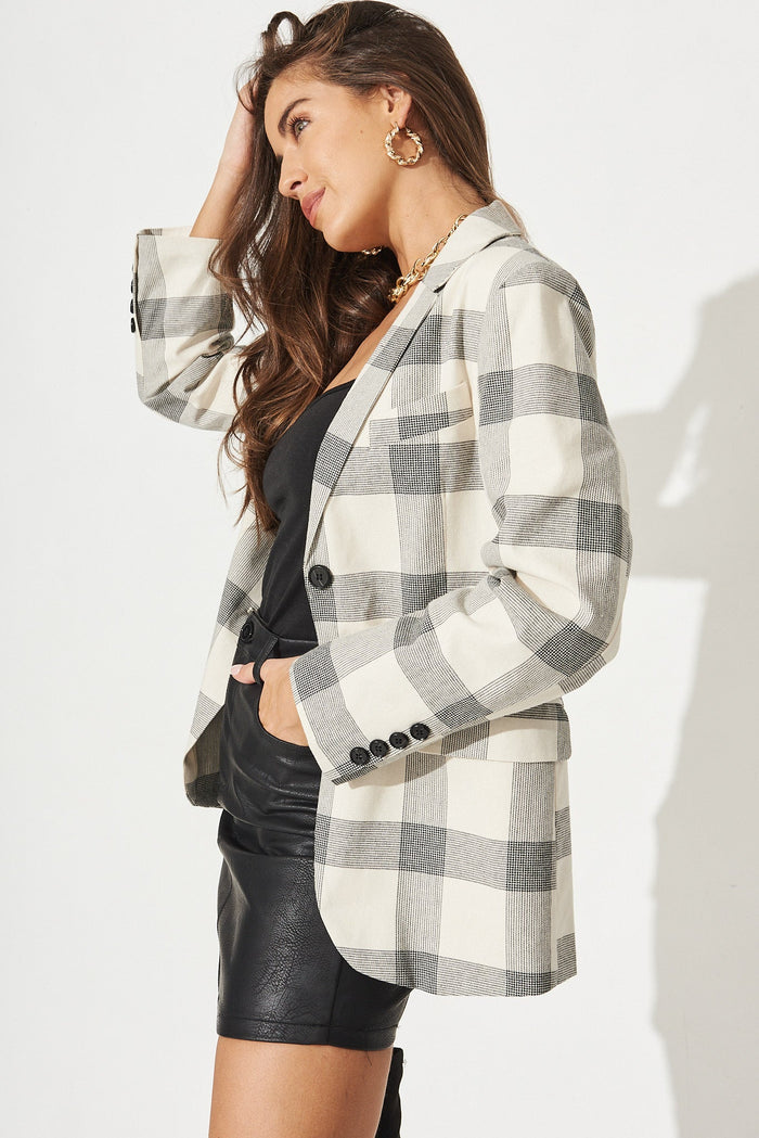 Miley Blazer In Cream With Black Check - Side