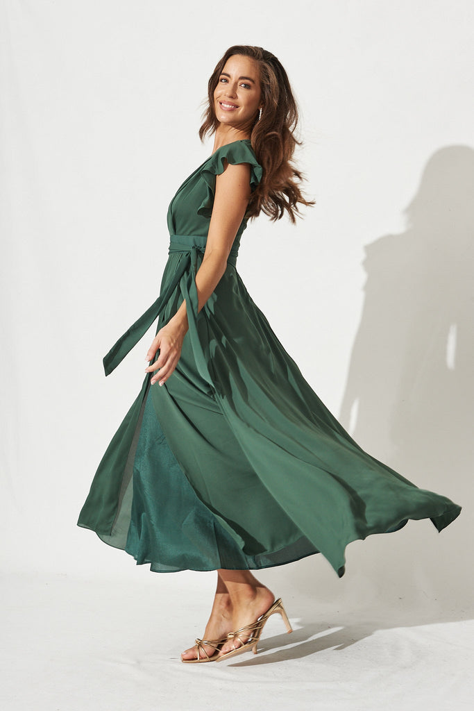 Wynter Maxi Dress In Green - Side