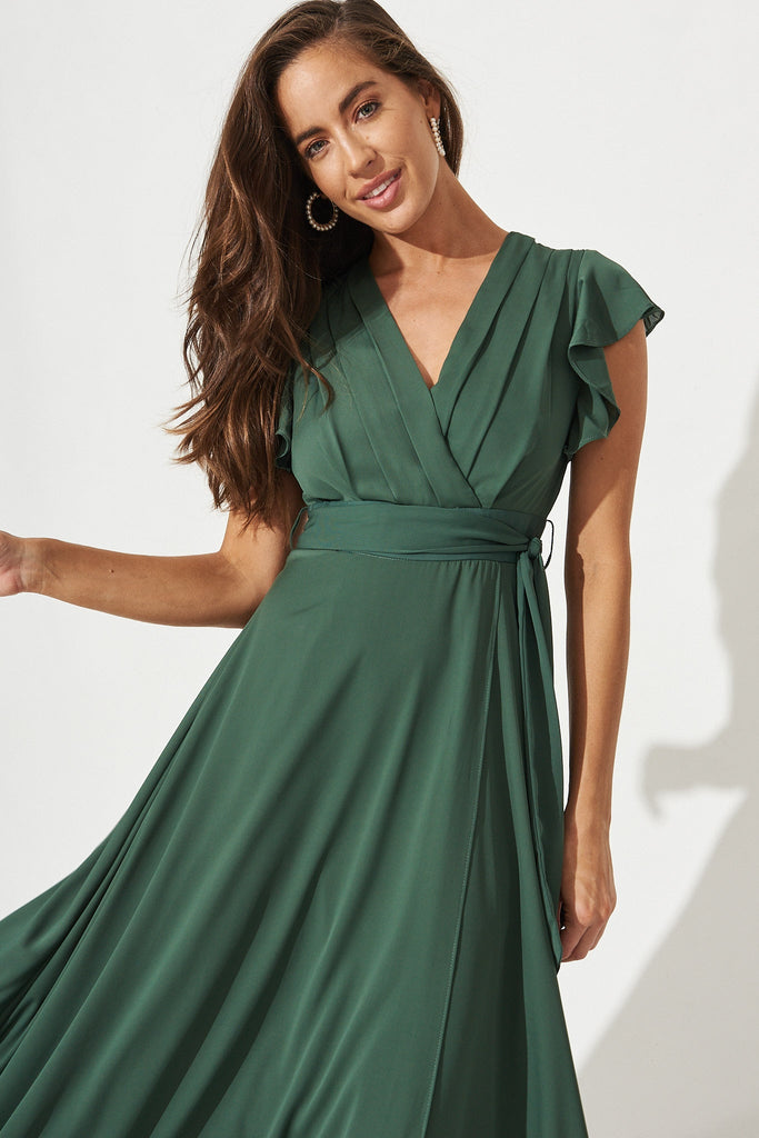 Wynter Maxi Dress In Green - Front
