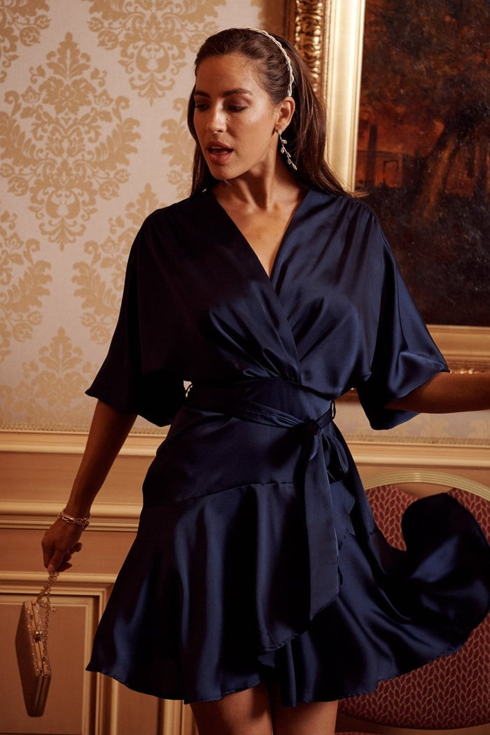 Brylie Dress In Navy Satin - St Frock (Dev)
