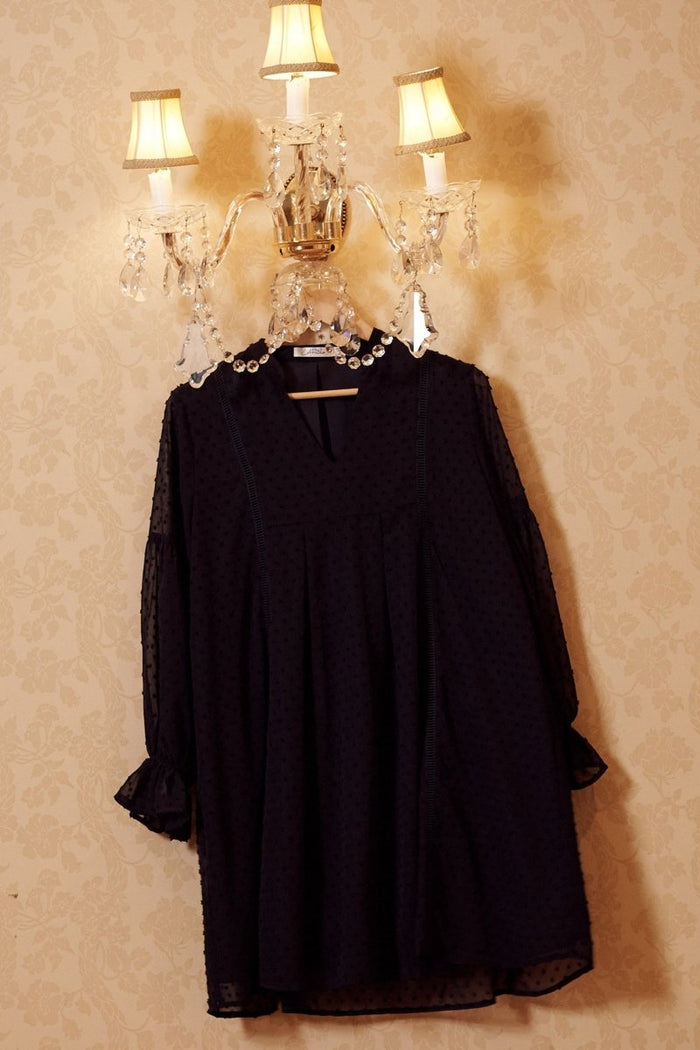 Carerra Dress In Navy Swiss Dot Chiffon - St Frock (Dev)