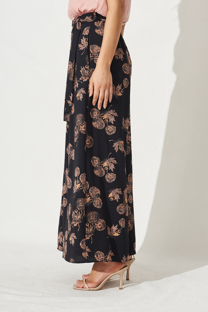 High Hopes Pants In Charcoal With Apricot Floral - Side