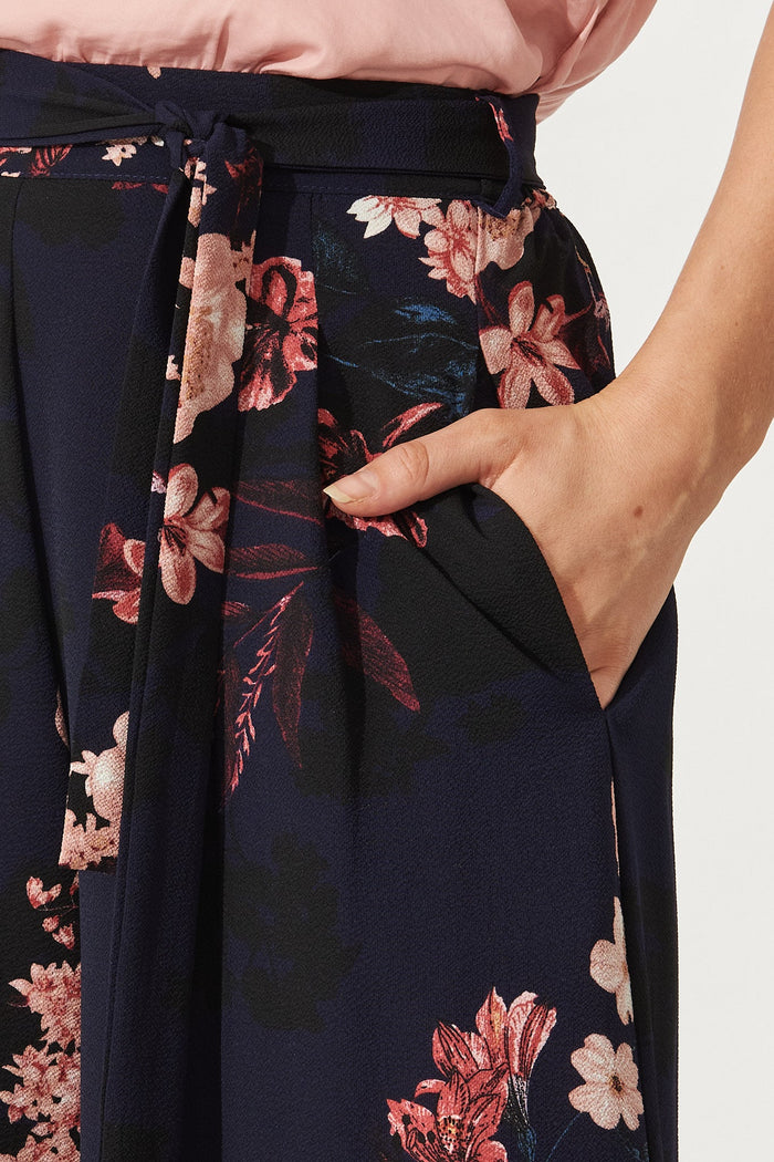 High Hopes Pants In Navy With Pink And Blush Floral - Detail