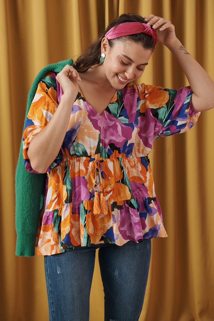 Ellen Top in Multi Floral - Front