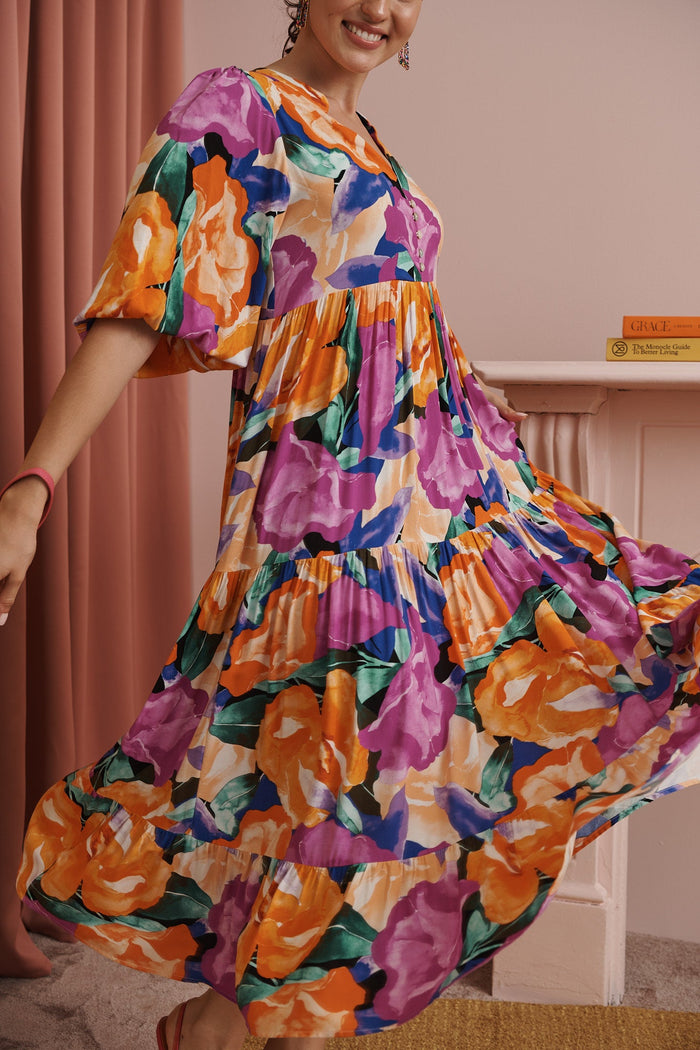 Keely Maxi Dress in Multi Floral - Front Detail