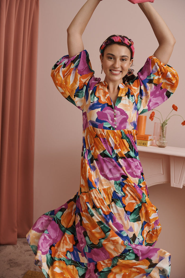 Keely Maxi Dress in Multi Floral - Front Close