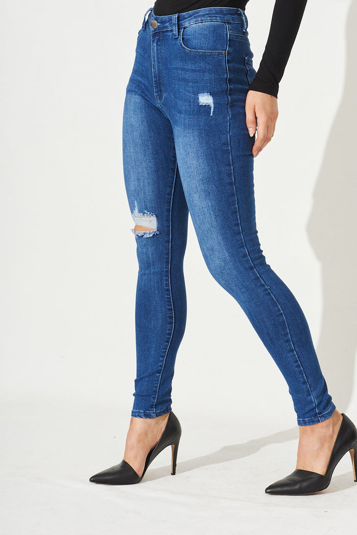 Hardy Stretch Denim In Dark Blue Wash - Side