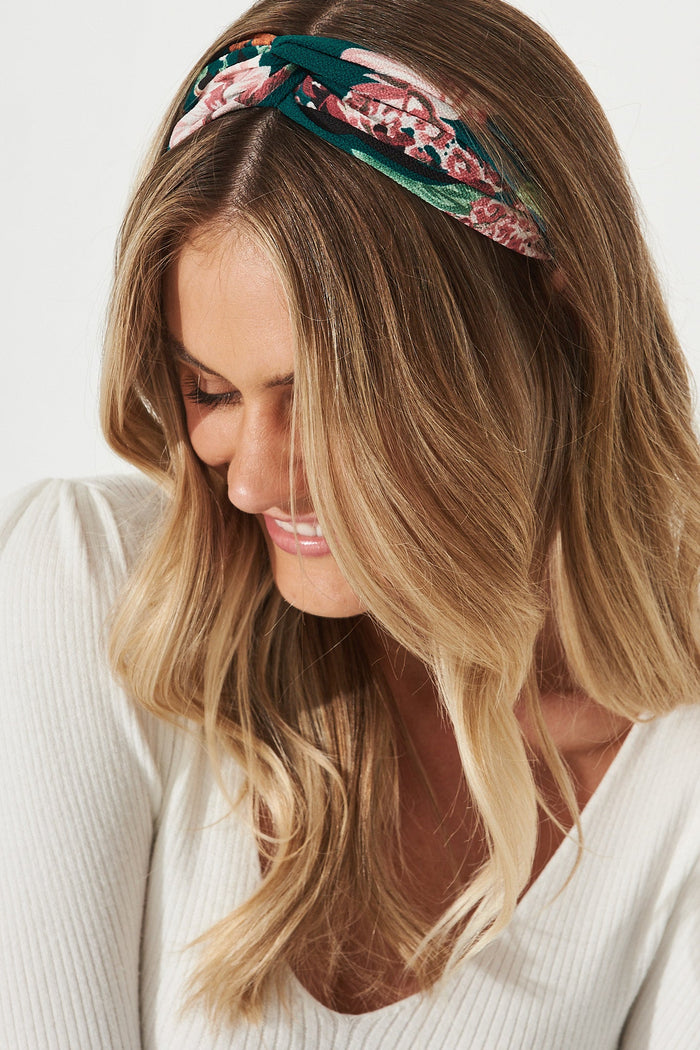 August + Delilah Vegara Headband in Green Floral - Side