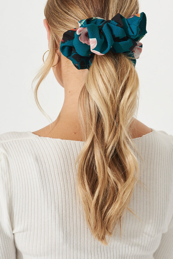 August + Delilah Nadya Scrunchie in Green Floral - Front