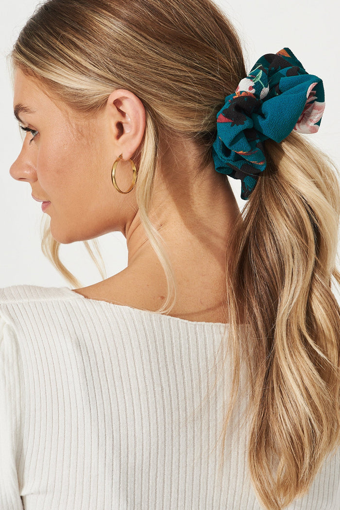 August + Delilah Nadya Scrunchie in Green Floral - Side