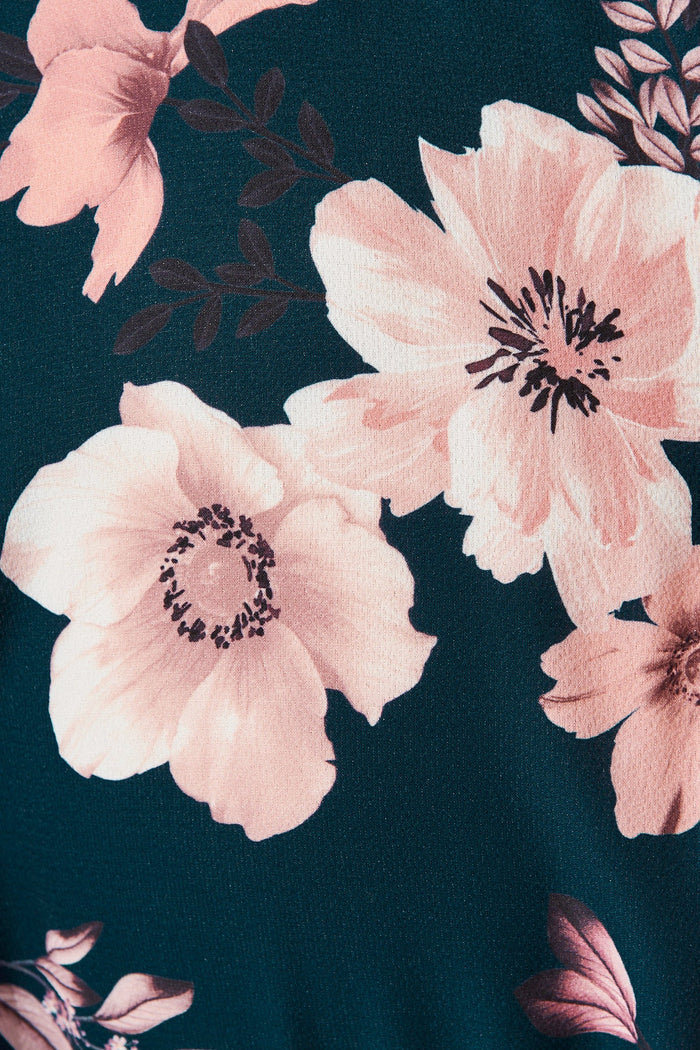 Jemimah Midi Dress in Teal with Blush Floral - Fabric