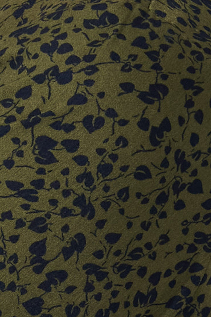 Audree High Neck Dress In Emerald Leaf Print - Fabric