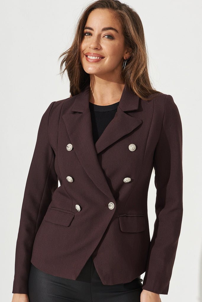 Nataly Blazer In Chocolate Brown - Front Detail