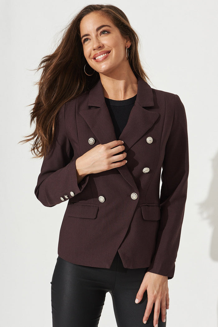 Nataly Blazer In Chocolate Brown - Front