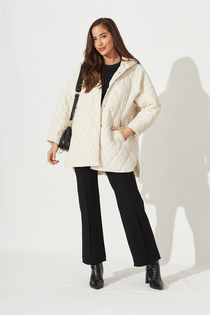 Sandalwood Puffer Coat in Cream - Full Length