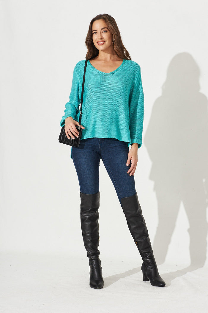 Hayley Knit In Green Cotton - Full Length