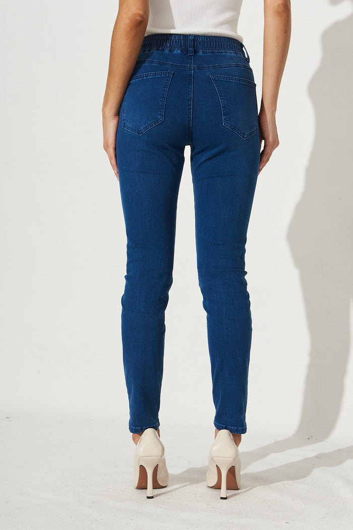 Kingston Denim Joggers in Blue - Back
