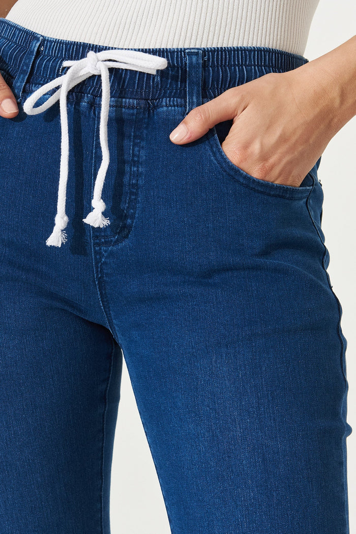 Kingston Denim Joggers in Blue - Detail