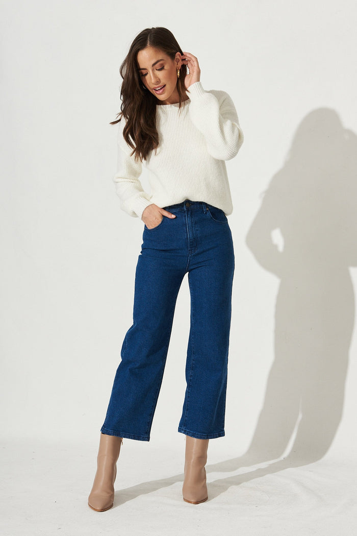 Jordie Wide Leg Denim Jean In Blue - Full Length Detail
