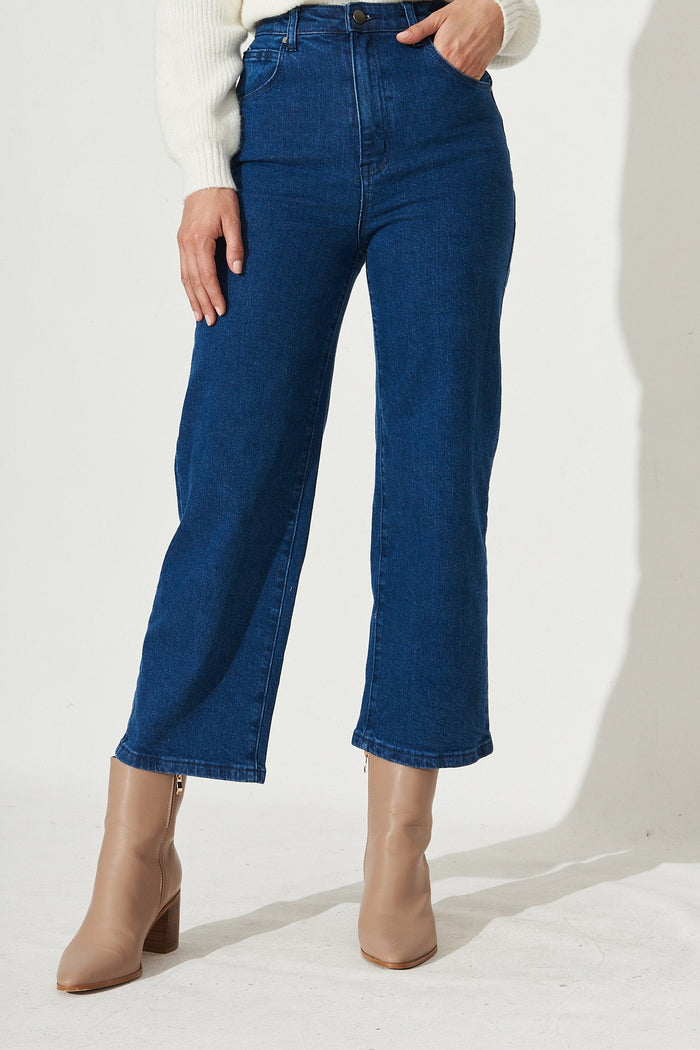 Jordie Wide Leg Denim Jean In Blue - Front